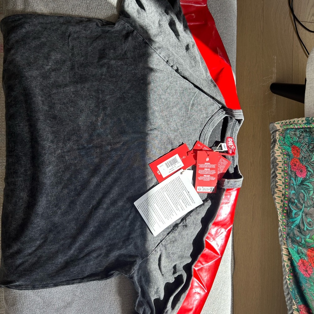 Gray and Red Crewneck Top